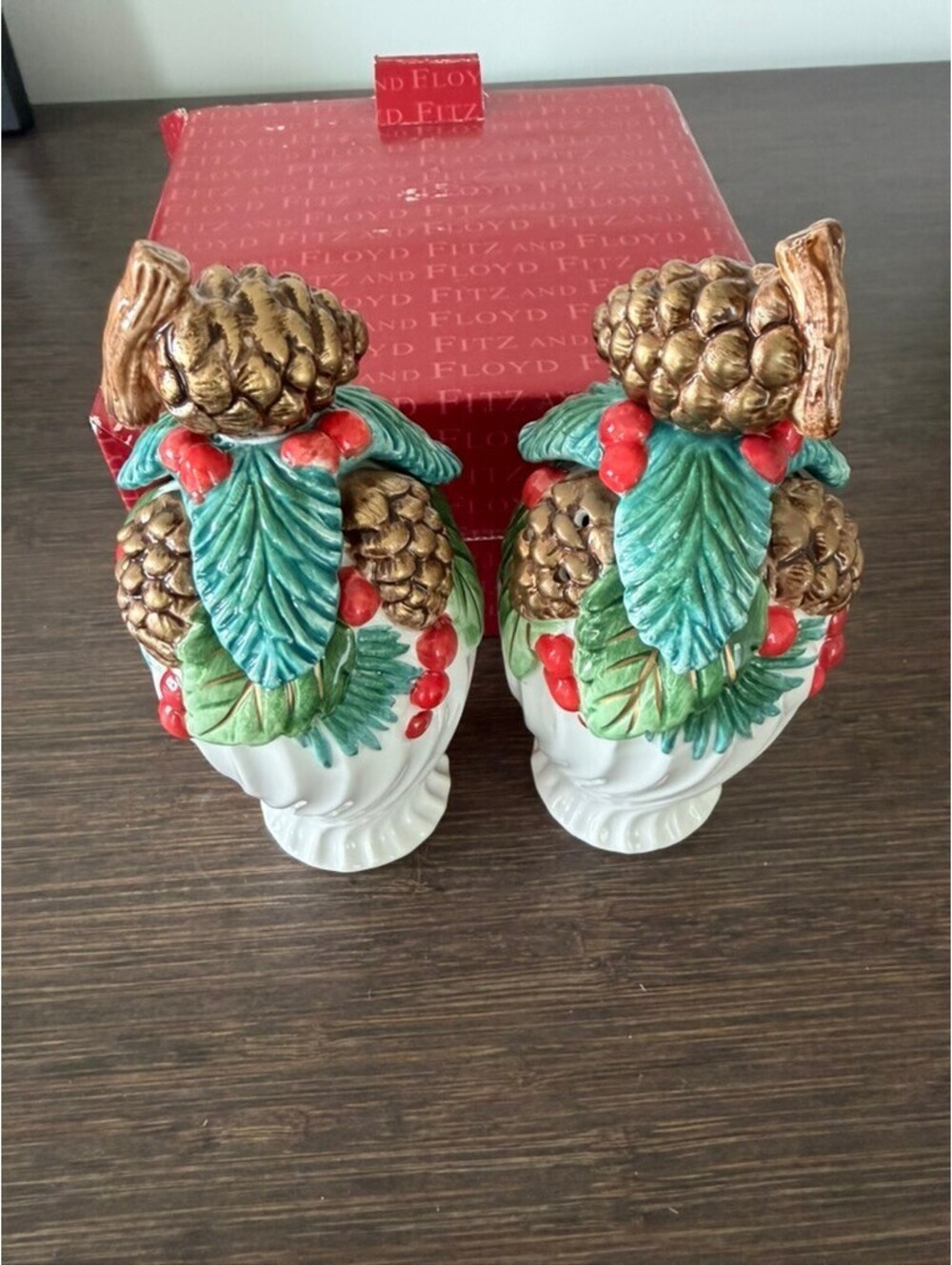 Fitz and Floyd Holiday Pine Salt & Pepper Shakers